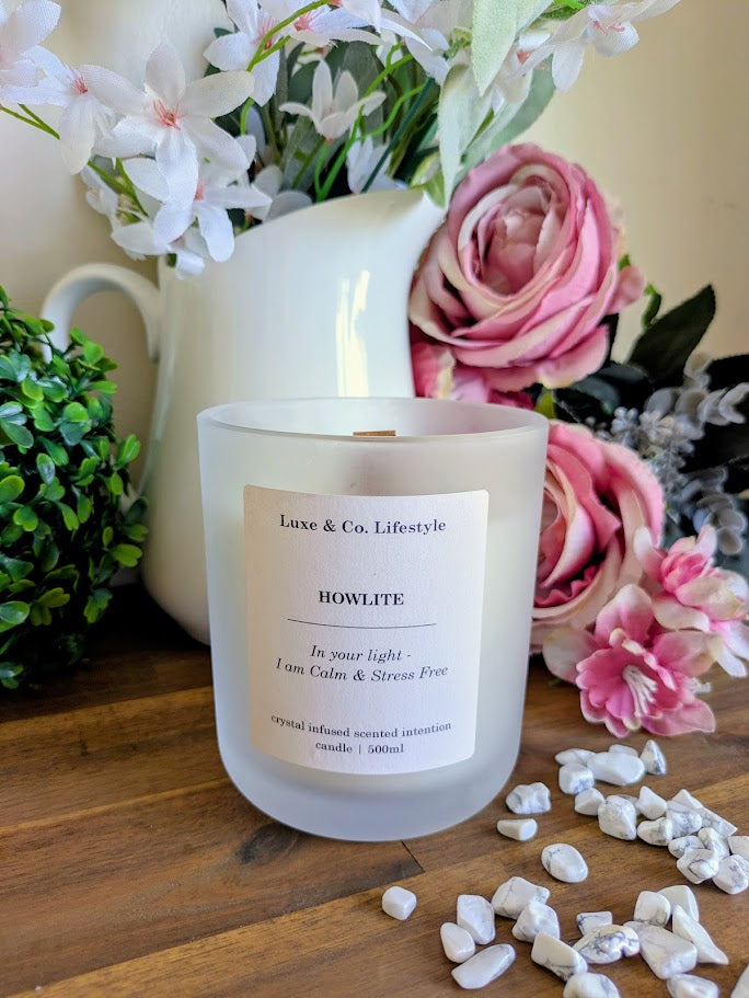 HOWLITE Crystal Infused Intention Candle - Calm & Stress Free