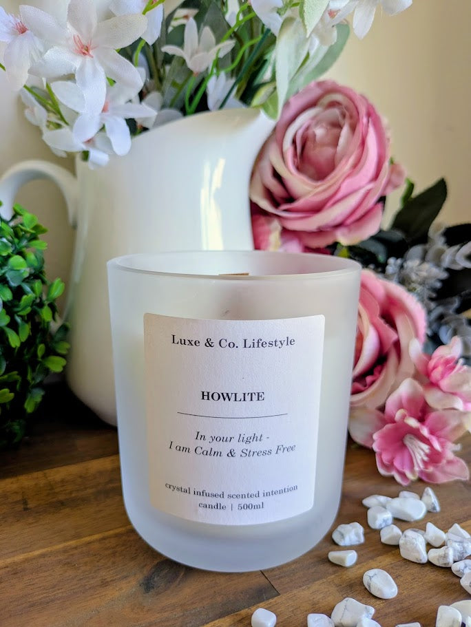 HOWLITE Crystal Infused Intention Candle - Calm & Stress Free