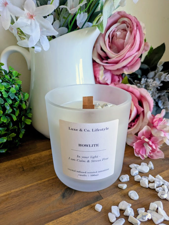 HOWLITE Crystal Infused Intention Candle - Calm & Stress Free