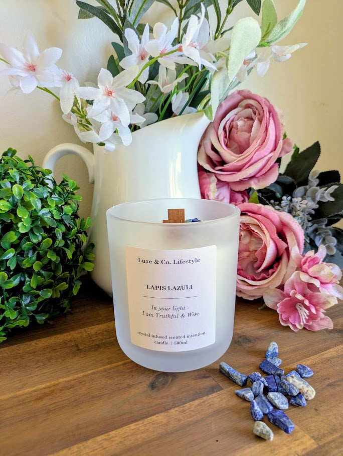 LAPIS LAZULI Crystal Infused Intention Candle - Truthful & Wise