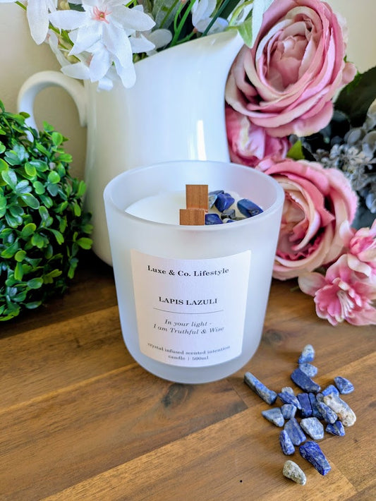 LAPIS LAZULI Crystal Infused Intention Candle - Truthful & Wise