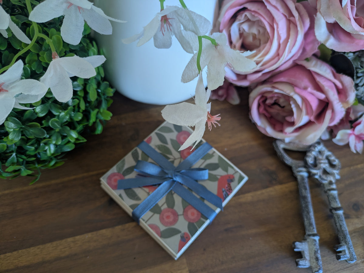 Hand Crafted Ceramic Coaster - Australian Birds Set of 4x (c)