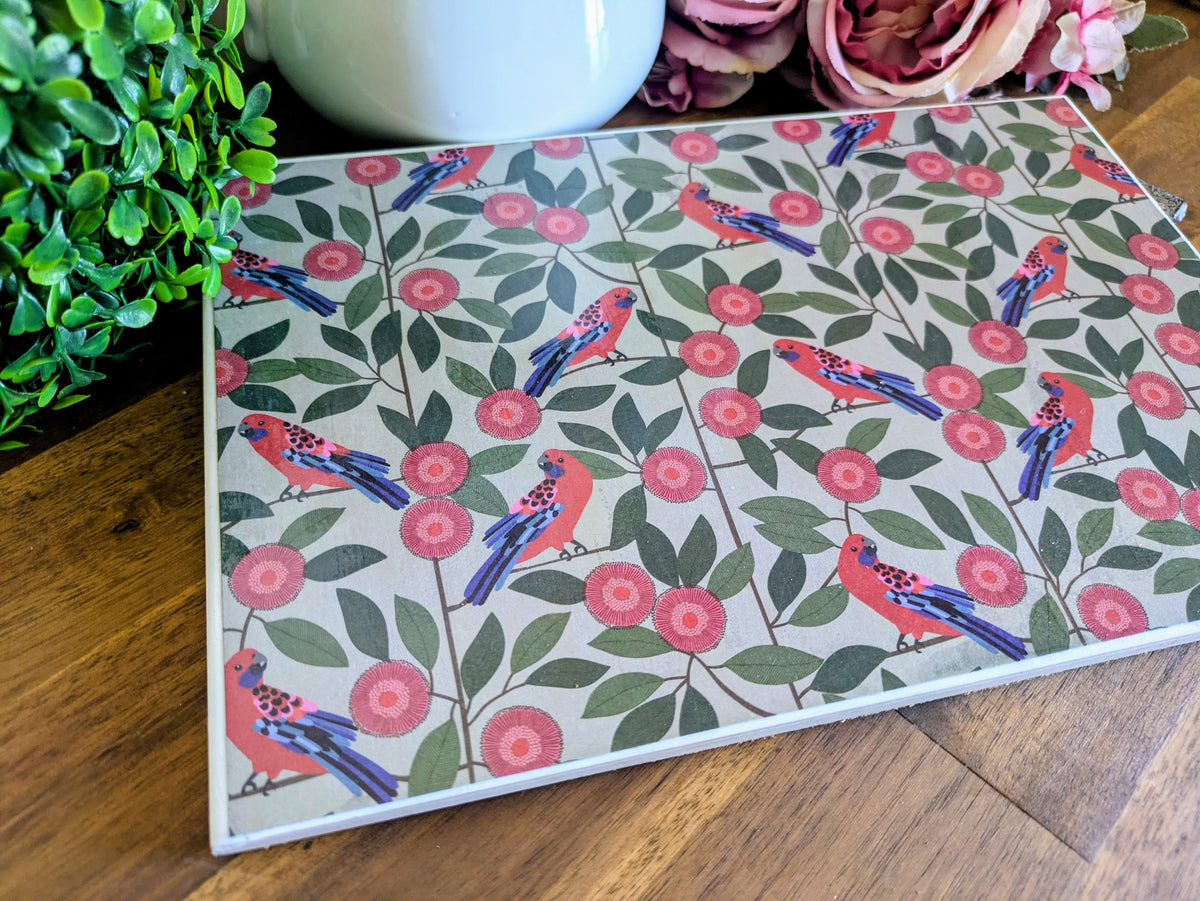 Hand Crafted Ceramic Coaster - Australian Birds Extra Large (e)