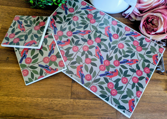 Hand Crafted Ceramic Coaster - Australian Birds Extra Large (e)