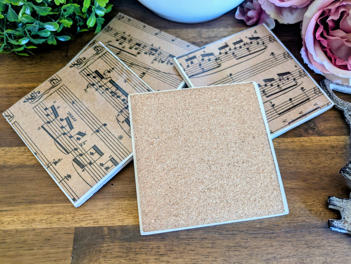 Hand Crafted Ceramic Coaster - Vintage Music Notes Pattern Set of 4x