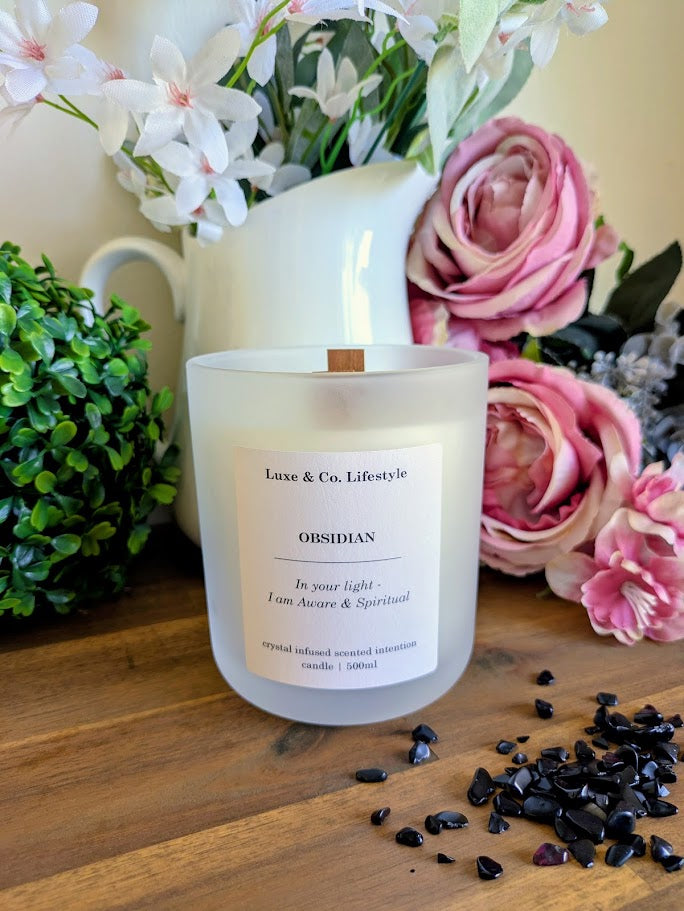 OBSIDIAN Crystal Infused Intention Candle - Aware & Spiritual
