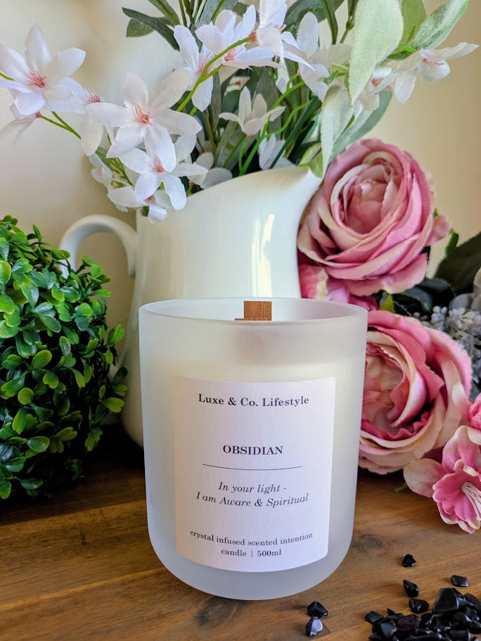 OBSIDIAN Crystal Infused Intention Candle - Aware & Spiritual