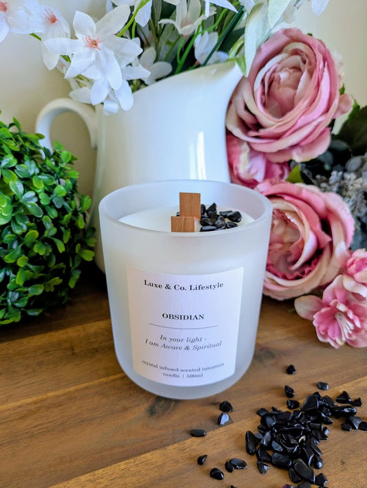 OBSIDIAN Crystal Infused Intention Candle - Aware & Spiritual
