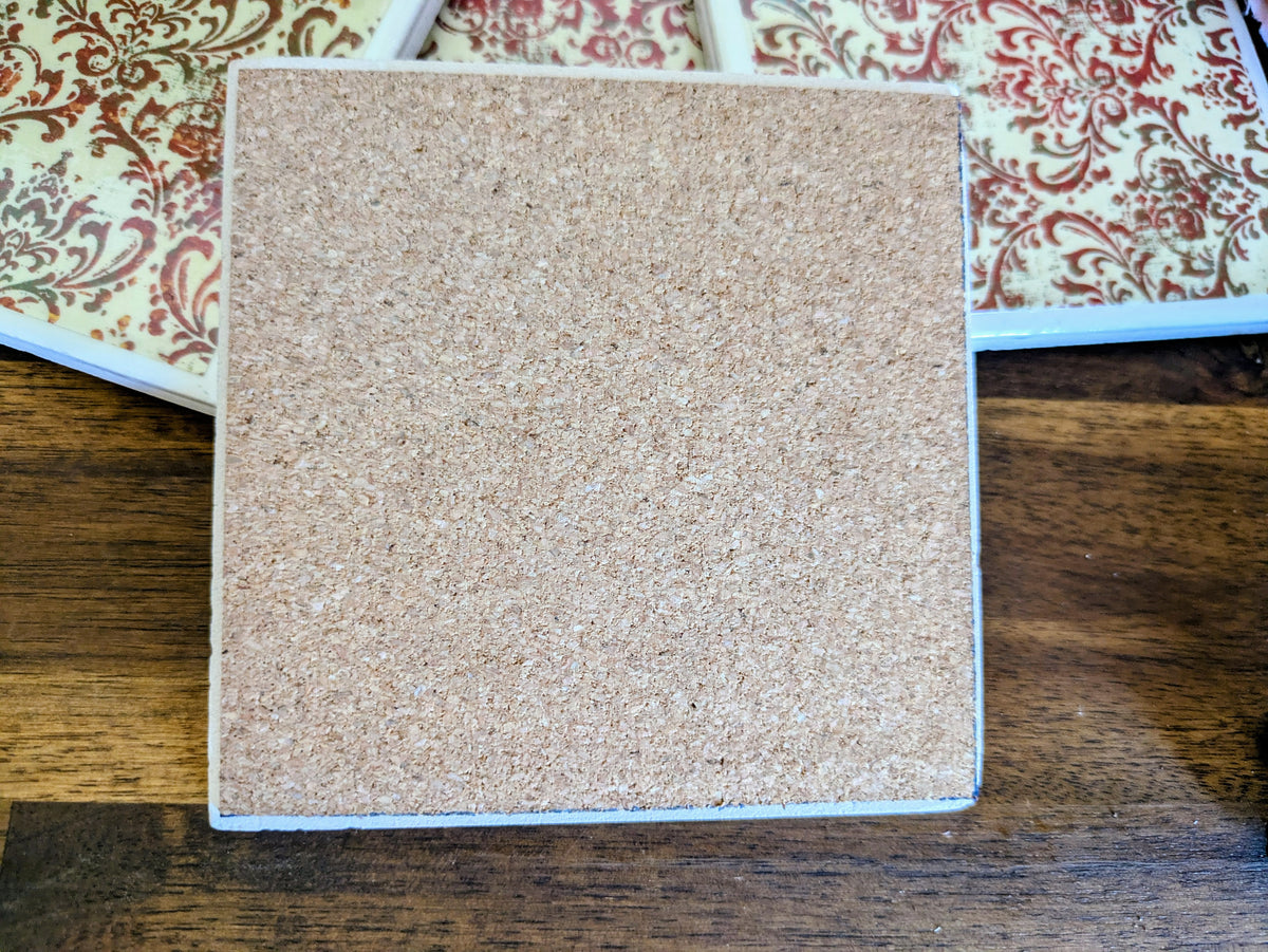 Hand Crafted Ceramic Coaster - Vintage Red Paisley Pattern Set of 4x