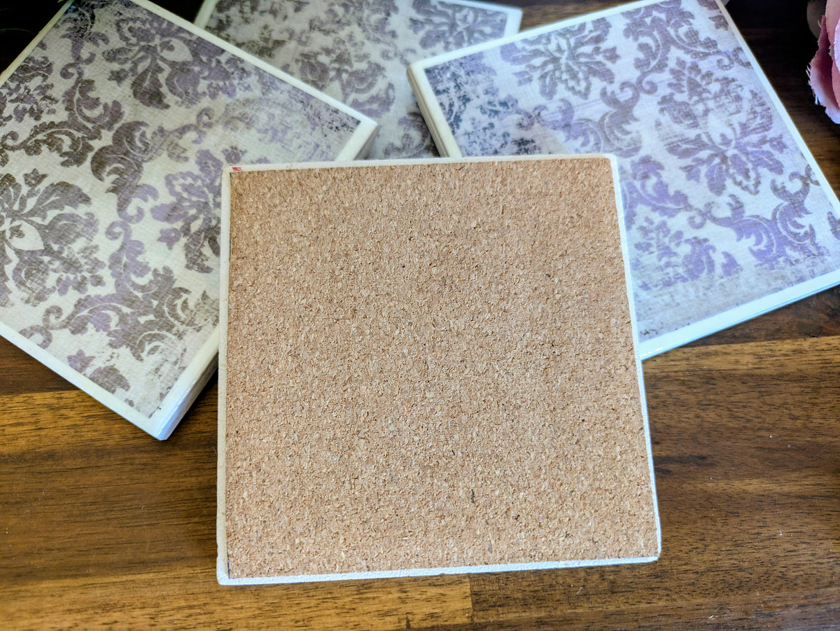 Hand Crafted Ceramic Coaster - Vintage Purple Paisley Pattern Set of 4x