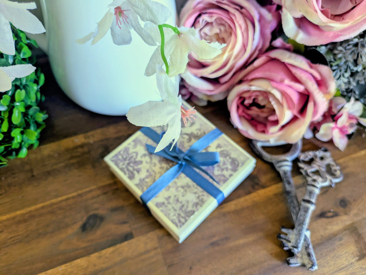 Hand Crafted Ceramic Coaster - Vintage Purple Paisley Pattern Set of 4x