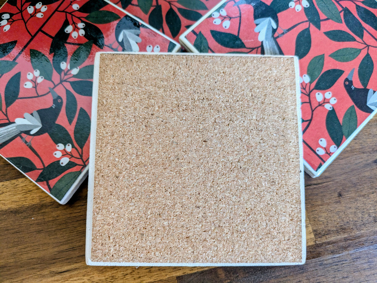 Hand Crafted Ceramic Coaster - Australian Birds Set of 4x (d)