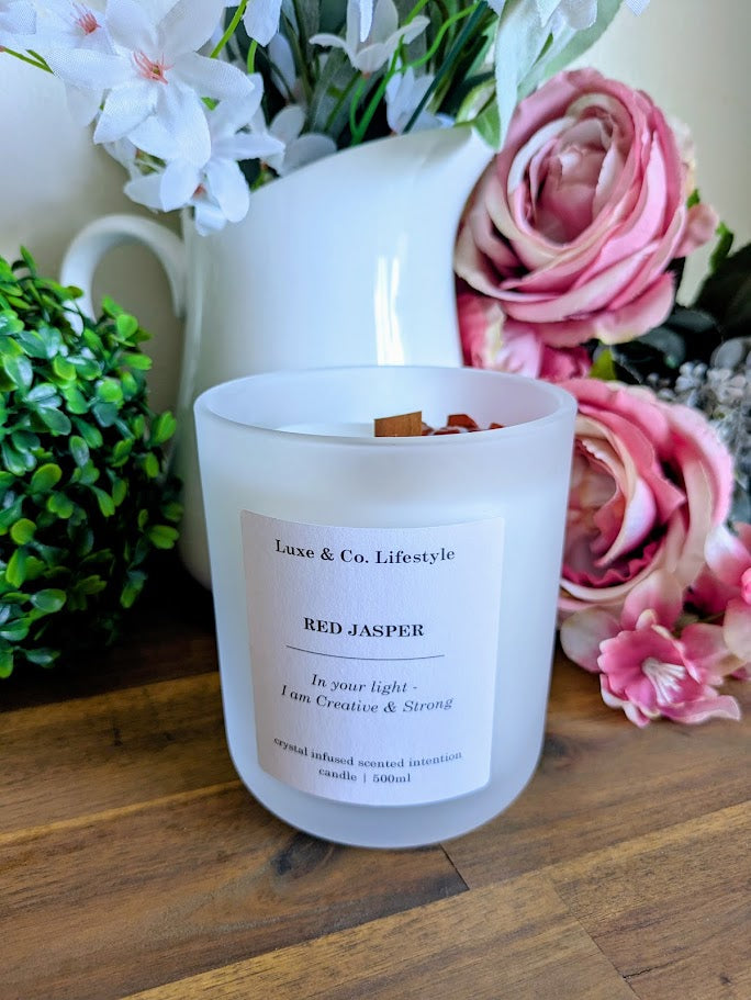RED JASPER Crystal Infused Intention Candle - Creative & Strong