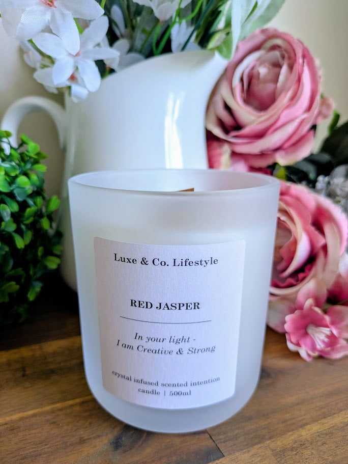RED JASPER Crystal Infused Intention Candle - Creative & Strong