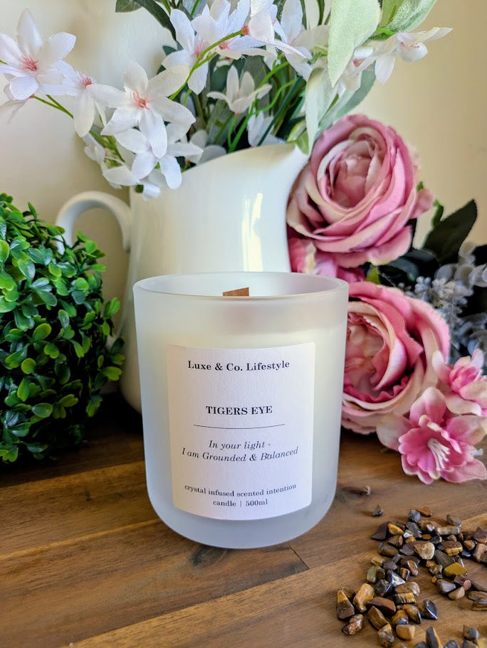 TIGERS EYE Crystal Infused Intention Candle - Grounded & Balanced