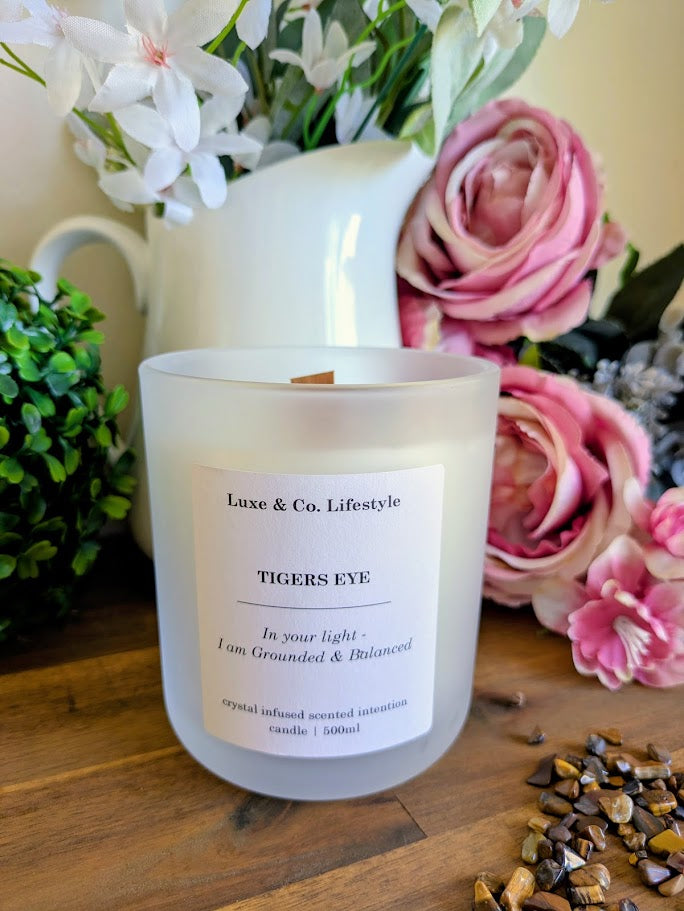 TIGERS EYE Crystal Infused Intention Candle - Grounded & Balanced