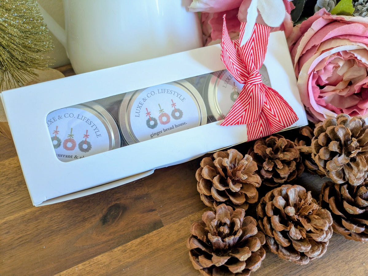 Limited Edition Christmas Scented Soy Wax Tin Candle Set 3x - Traditional