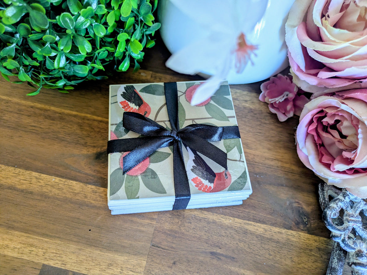Hand Crafted Ceramic Coaster - Australian Birds Set of 4x (e)