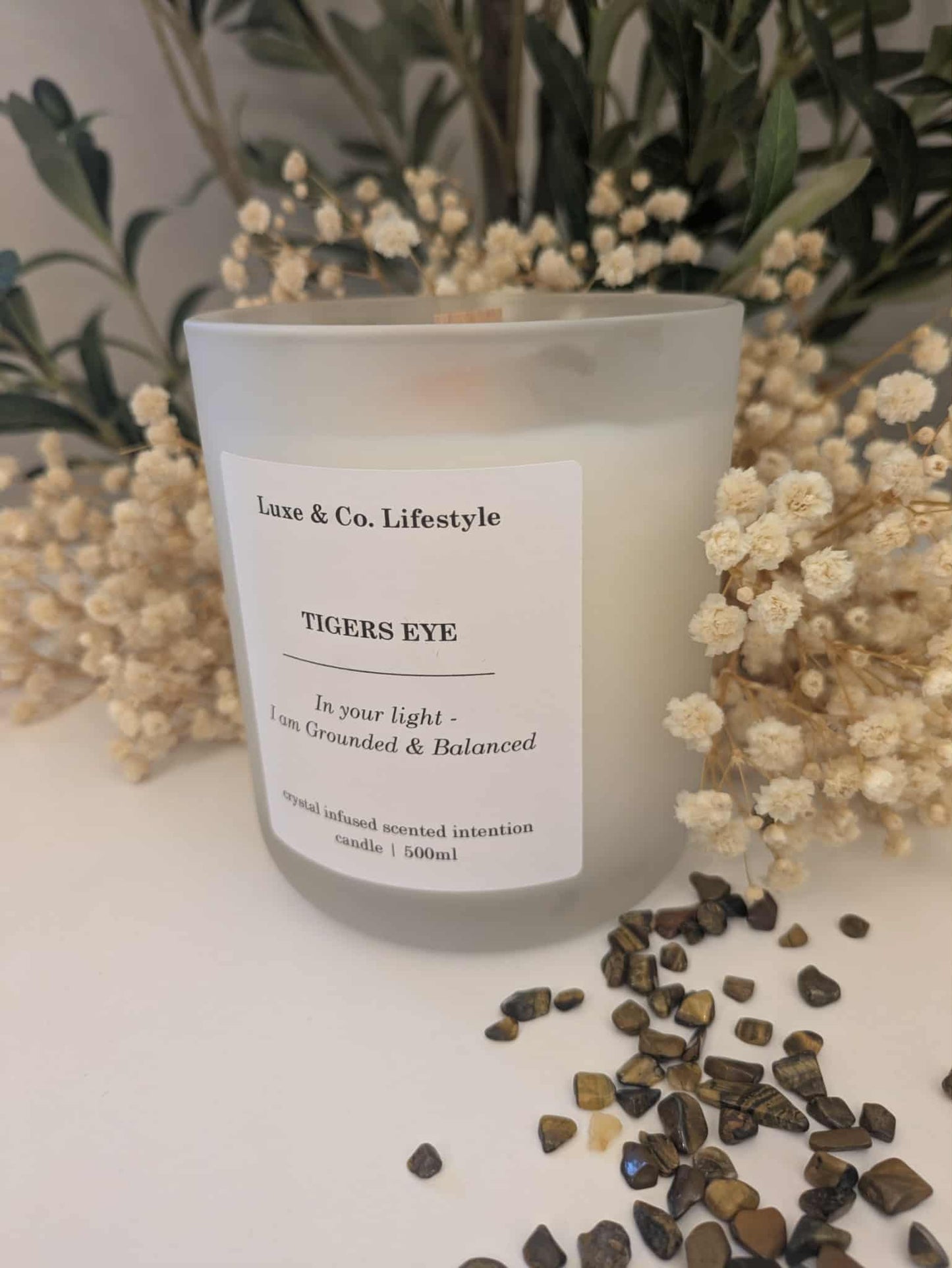TIGERS EYE Crystal Infused Intention Candle - Grounded & Balanced
