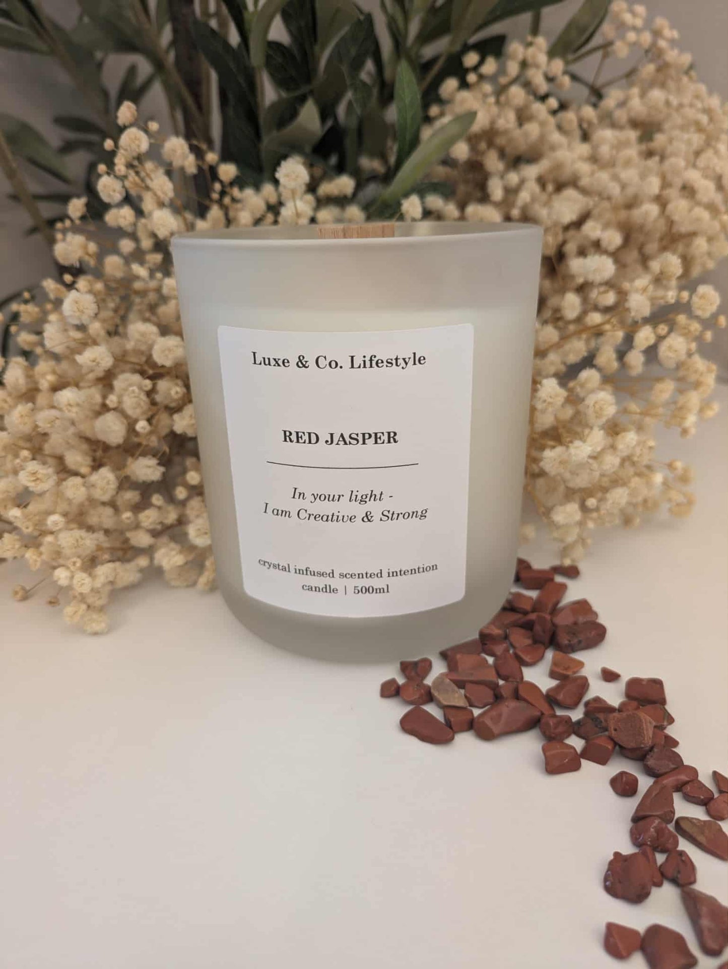 RED JASPER Crystal Infused Intention Candle - Creative & Strong