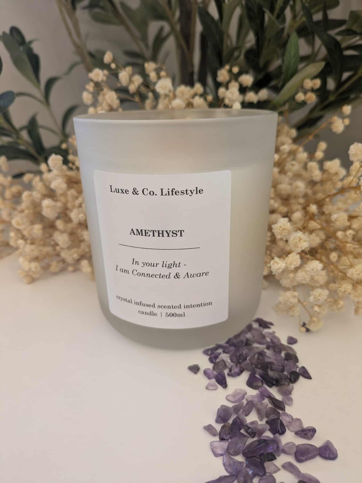 AMETHYST Crystal Infused Intention Candle - Connected & Aware