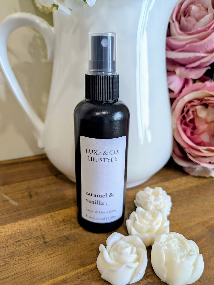 100ml Premium Fragrant Room & Linen Spray - CARAMEL & VANILLA