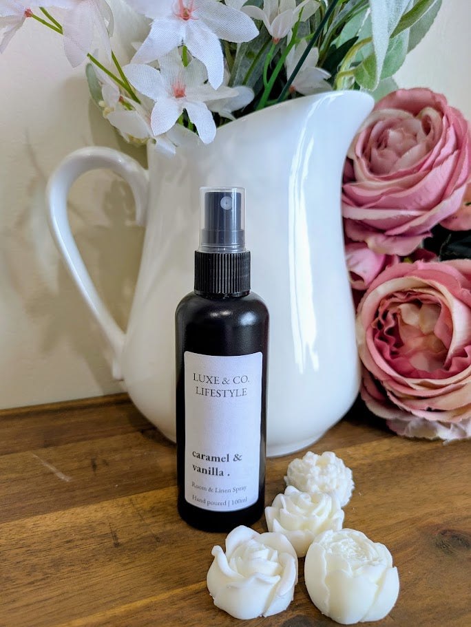 100ml Premium Fragrant Room & Linen Spray - CARAMEL & VANILLA