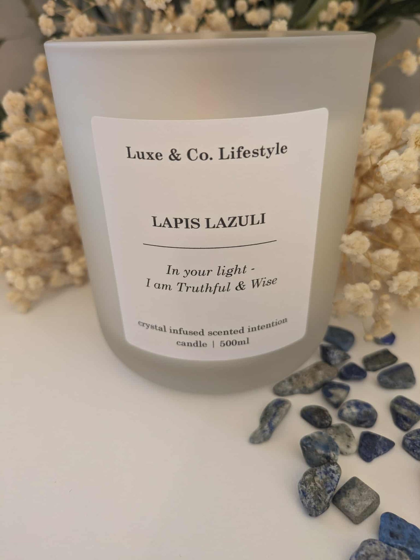 LAPIS LAZULI Crystal Infused Intention Candle - Truthful & Wise