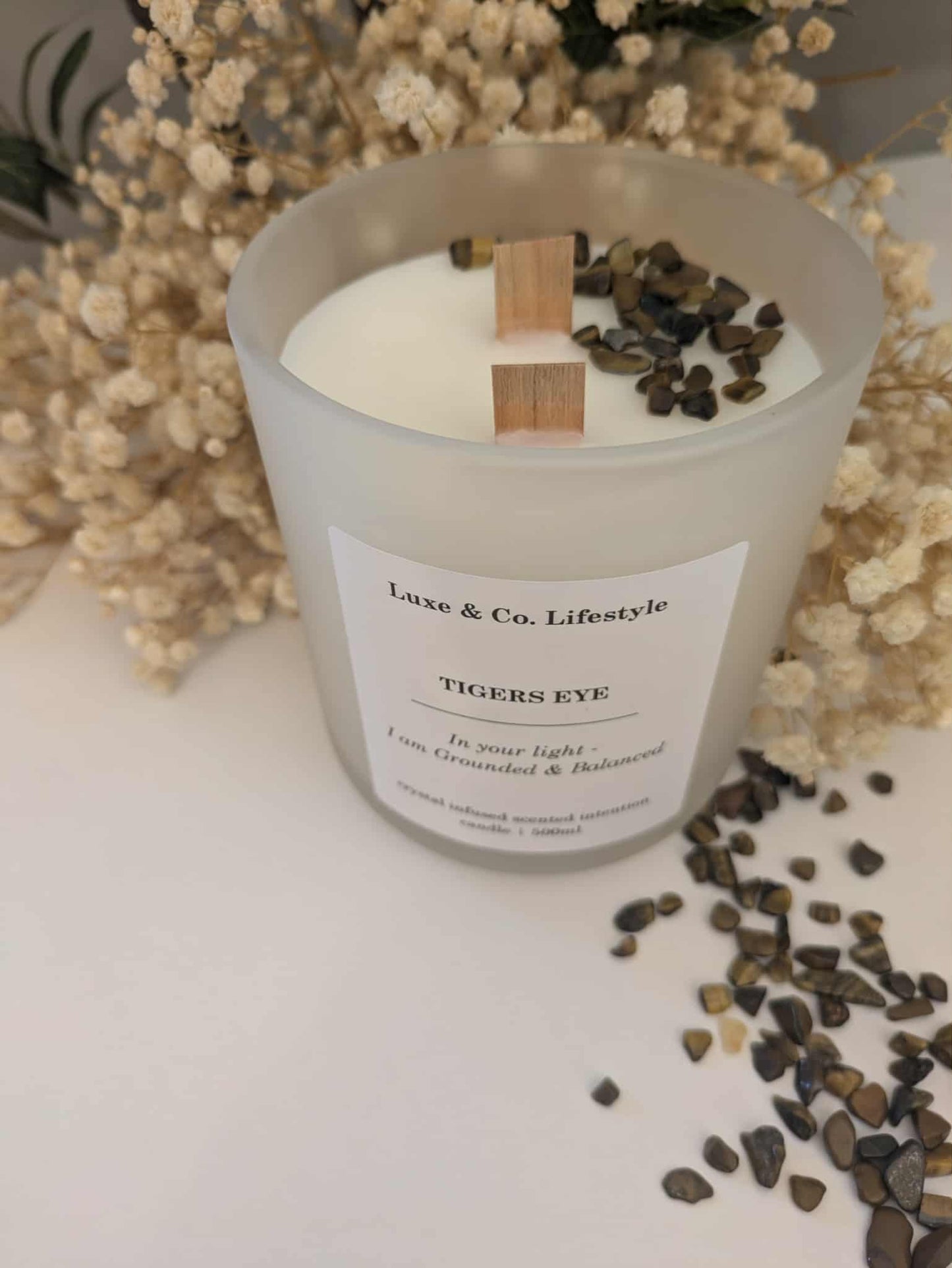 TIGERS EYE Crystal Infused Intention Candle - Grounded & Balanced