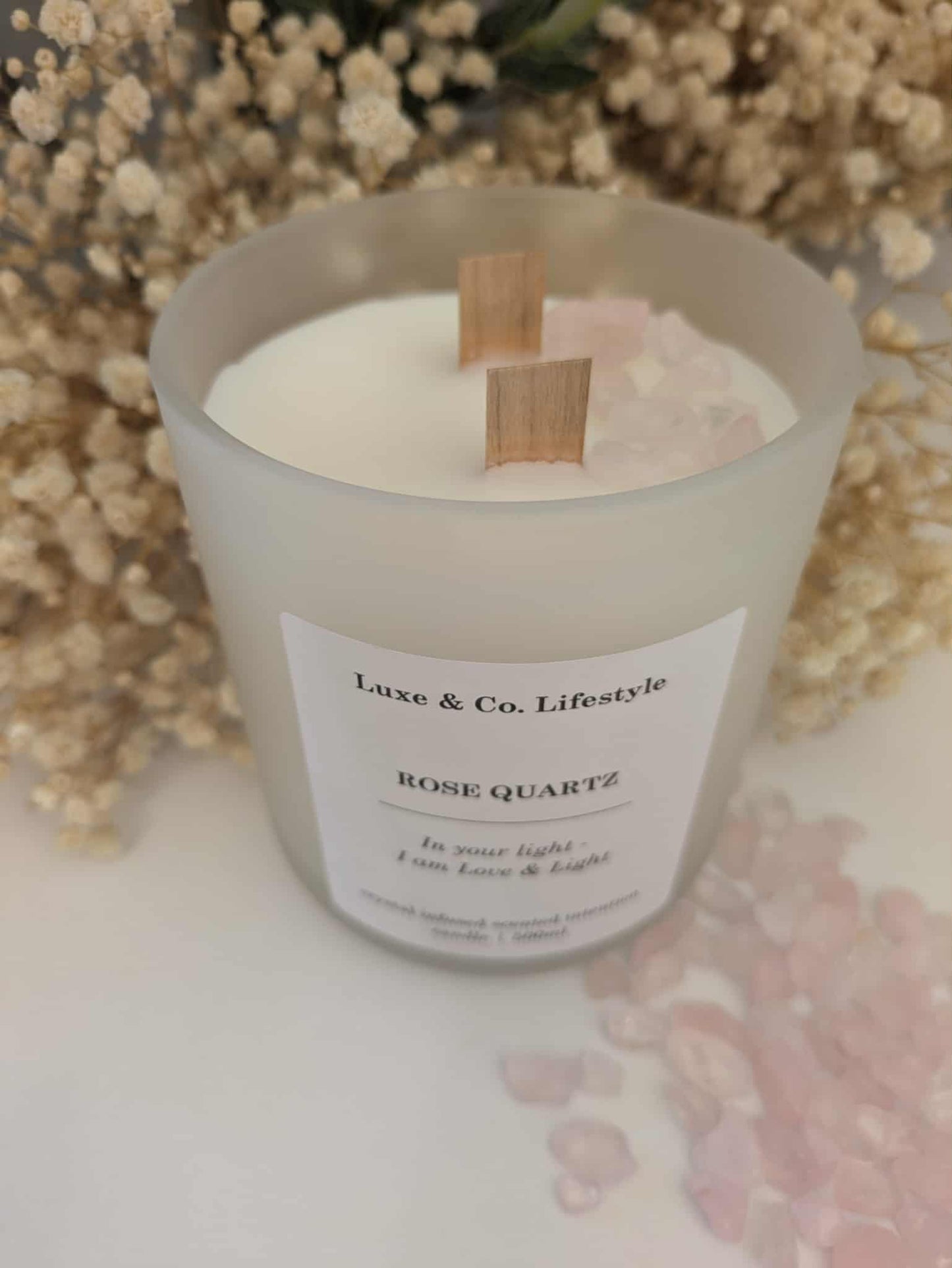 ROSE QUARTZ Crystal Infused Intention Candle - Love & Light