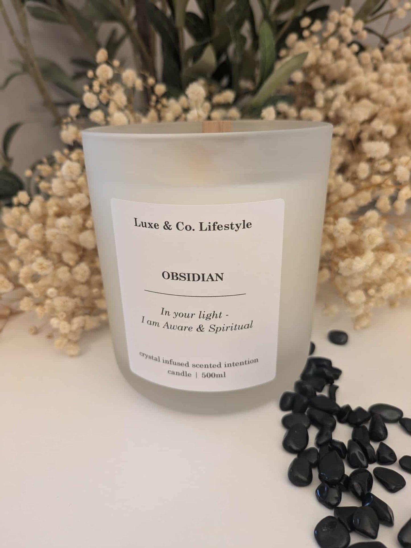 OBSIDIAN Crystal Infused Intention Candle - Aware & Spiritual